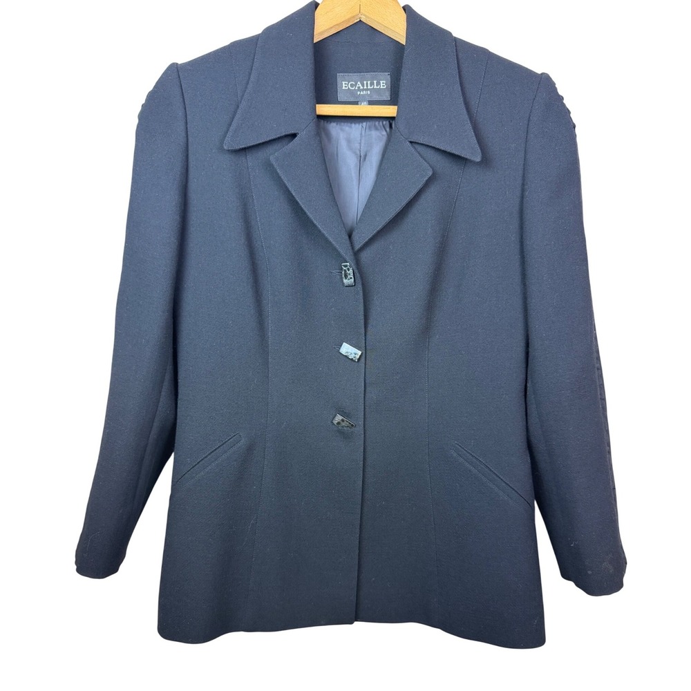 Talbots Blazer Womens 12 Black Wool Rayon Made USA Career Office Jacket Classic